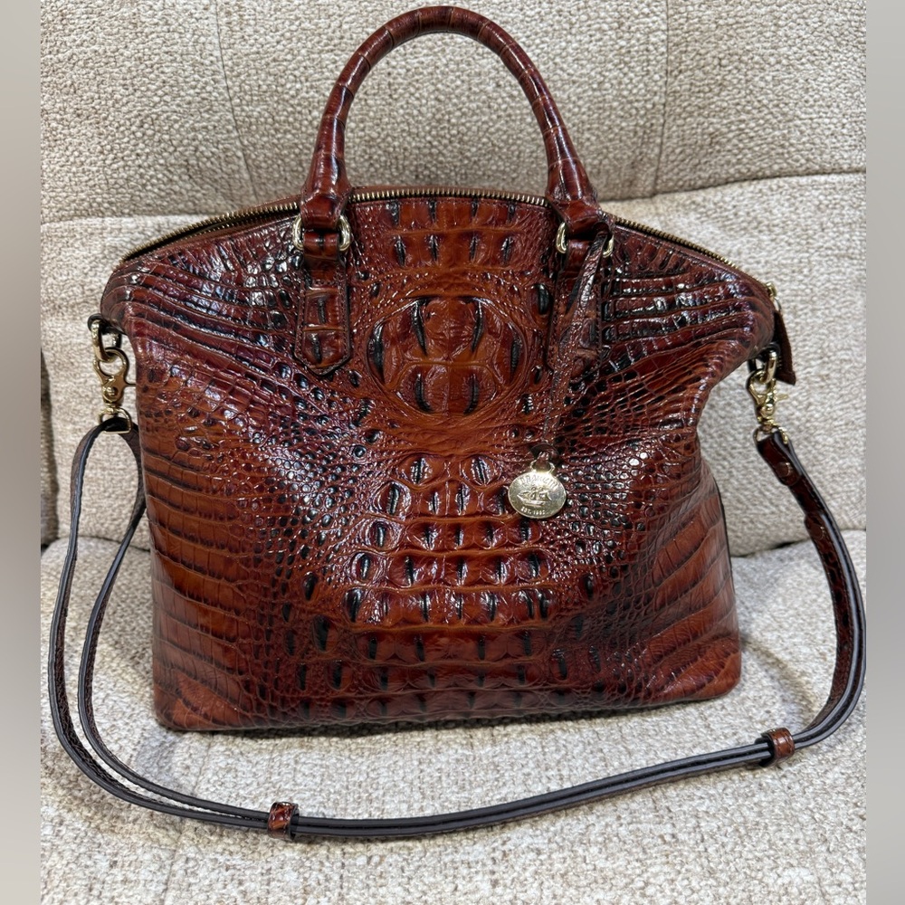 Brahmin Large Duxbury Satchel Brown Croc-Embossed Leather bag